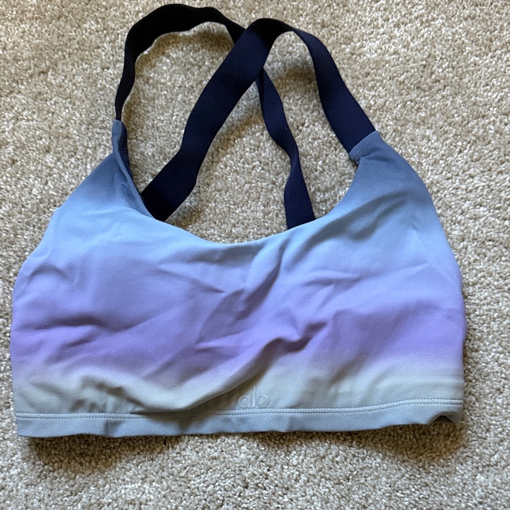 ALO Yoga Navy and Light Blue Sports Bra with Crisscross Band
